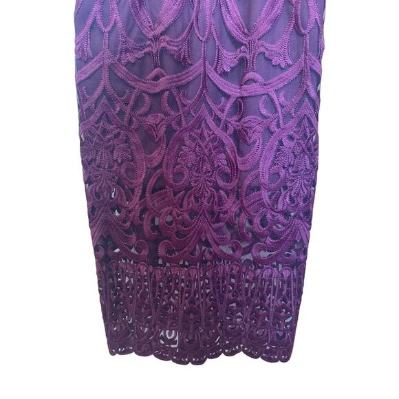 Bardot Gia Embroidered Lace Mesh Cocktail Bodycon Dress In Burgundy Size 8 - Picture 9 of 15